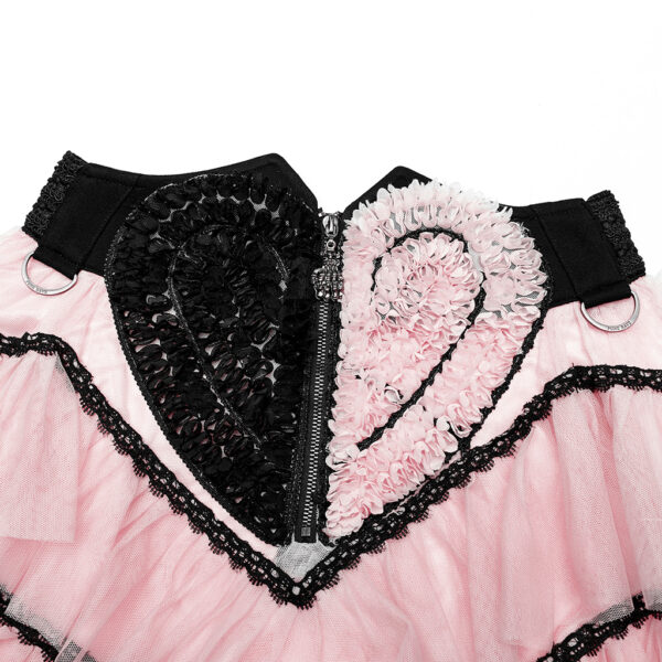 Lolita Pink Ruffed Layered Tulle Splicing Punk Skirt - Image 6