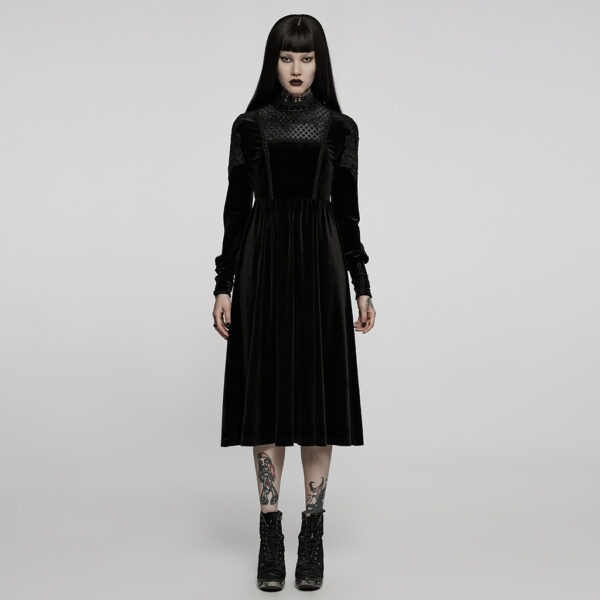 Gothic Diamond Pattern Velvet Long Dress