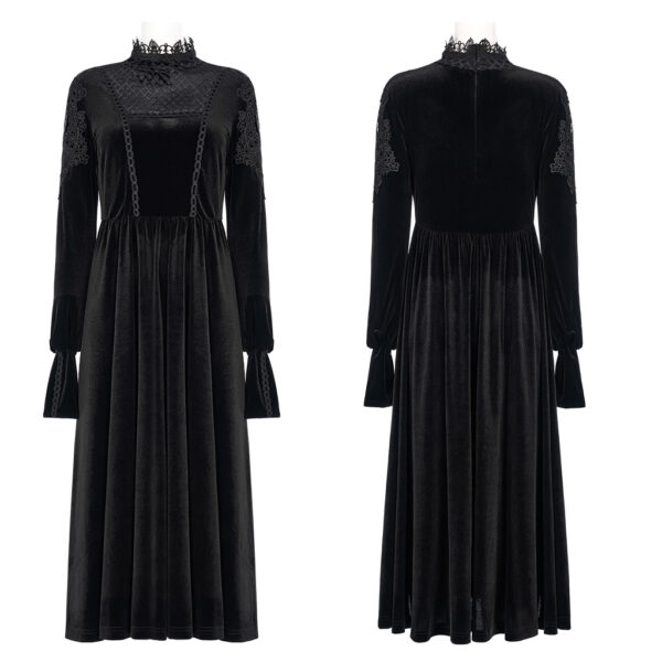 Gothic Diamond Pattern Velvet Long Dress - Image 5