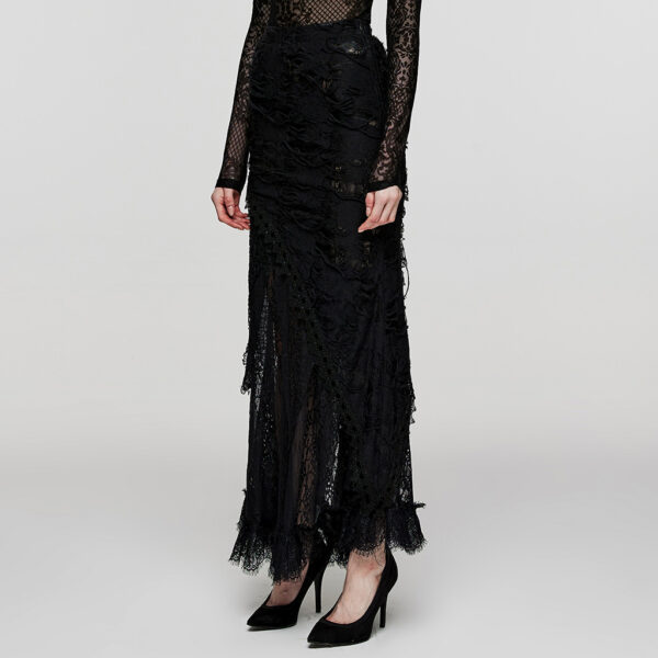 Gothic Ripped Knit Double-Layer Long Skirt - Image 2