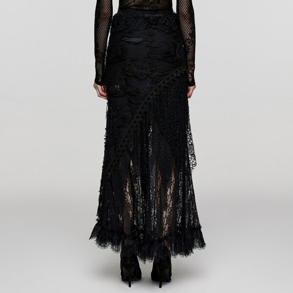 Gothic Ripped Knit Double-Layer Long Skirt - Image 3