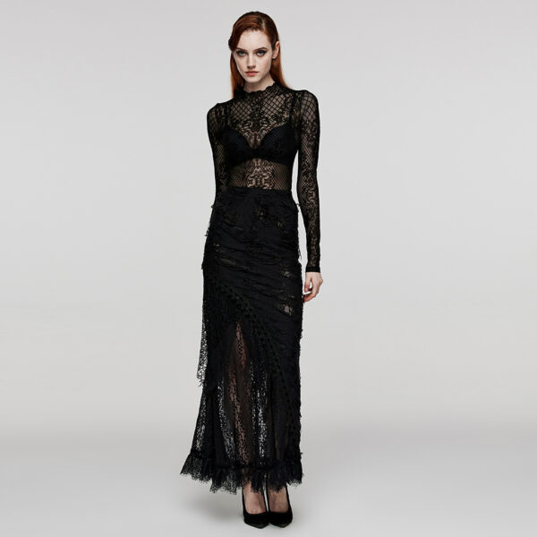 Gothic Ripped Knit Double-Layer Long Skirt - Image 4