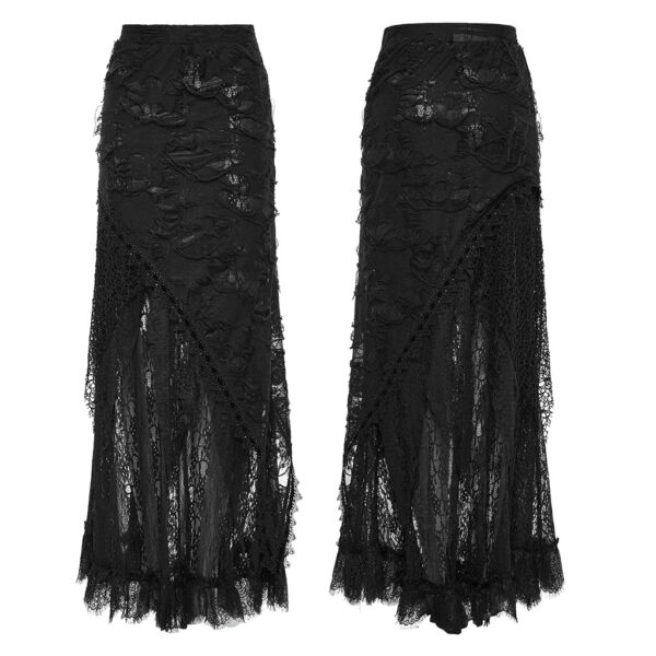 Gothic Ripped Knit Double-Layer Long Skirt - Image 5