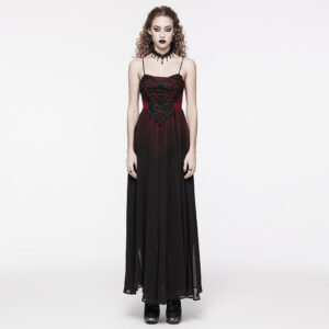 Inverted Triangle Waist Design Chiffon Slip Goth Gradient Red Dress