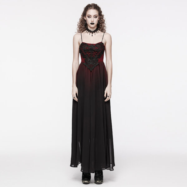 Inverted Triangle Waist Design Chiffon Slip Goth Gradient Red Dress