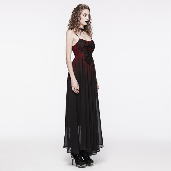 Inverted Triangle Waist Design Chiffon Slip Goth Gradient Red Dress - Image 2