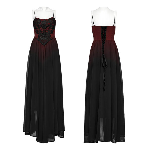 Inverted Triangle Waist Design Chiffon Slip Goth Gradient Red Dress - Image 5