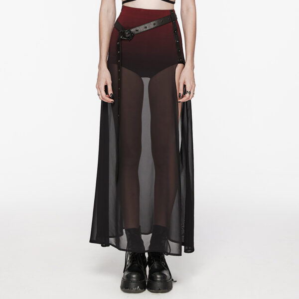 Waist Belt Perspective High Slit A-Line Goth Gradient Skirt