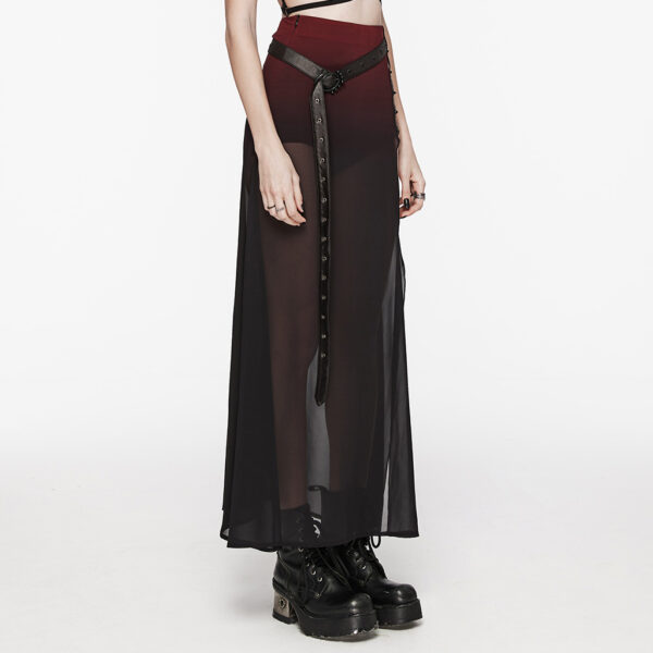 Waist Belt Perspective High Slit A-Line Goth Gradient Skirt - Image 2