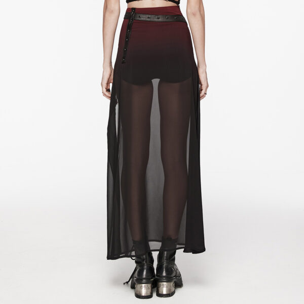 Waist Belt Perspective High Slit A-Line Goth Gradient Skirt - Image 3