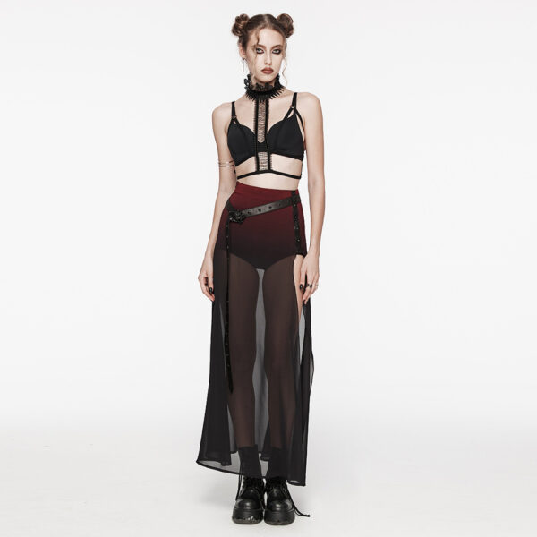 Waist Belt Perspective High Slit A-Line Goth Gradient Skirt - Image 4