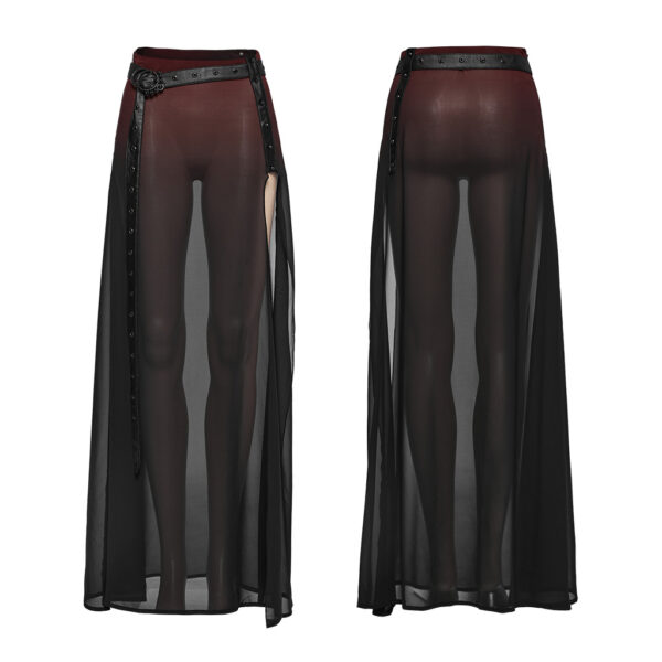 Waist Belt Perspective High Slit A-Line Goth Gradient Skirt - Image 5