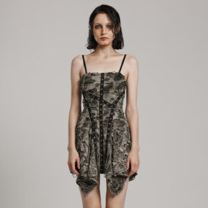 Decorated Corn Ribbon Slip Dress - Camo Beige