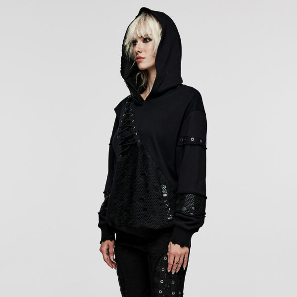 Loose Fit Buckle Elastic Knit Fabric Hoodie - Image 2