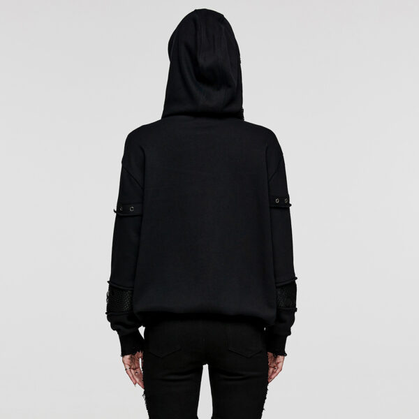 Loose Fit Buckle Elastic Knit Fabric Hoodie - Image 3