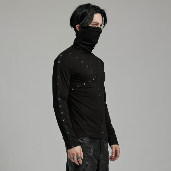 Spikes And Eyelet Webbing Punk High Collar T-Shirt - Image 2