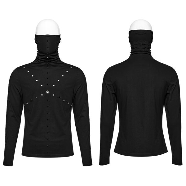 Spikes And Eyelet Webbing Punk High Collar T-Shirt - Image 5