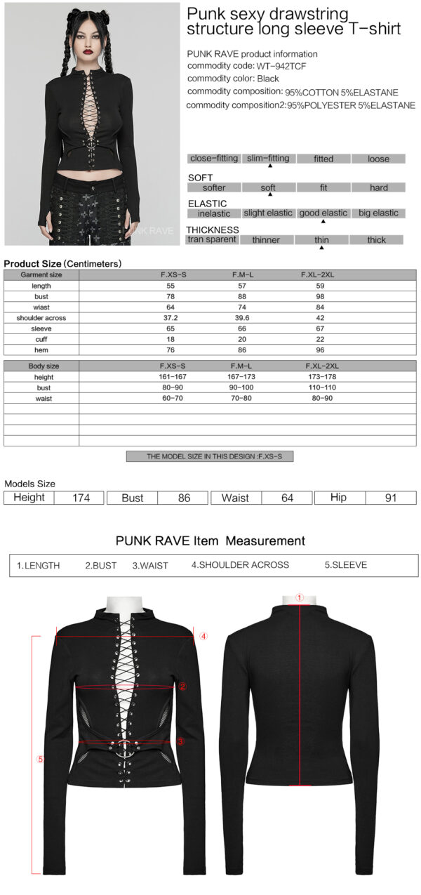 Punk High-Neck Drawstring Long Sleeve T-Shirt - Image 10