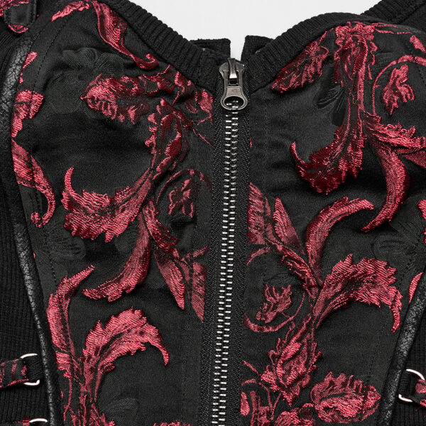 Steampunk Jacquard Waistcoat - Black/Red - Image 9