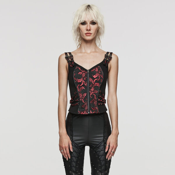 Steampunk Jacquard Waistcoat - Black/Red