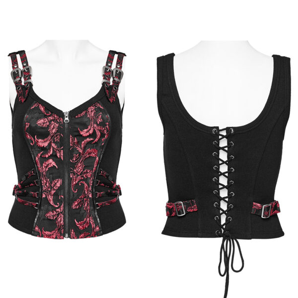 Steampunk Jacquard Waistcoat - Black/Red - Image 5