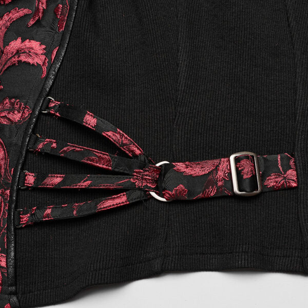 Steampunk Jacquard Waistcoat - Black/Red - Image 7