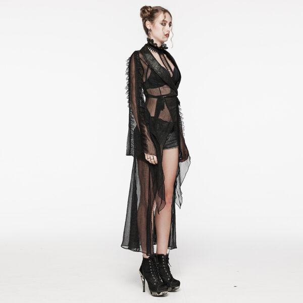 Lace Chiffon And Cracked Leather Goth Long Cardigan - Image 2