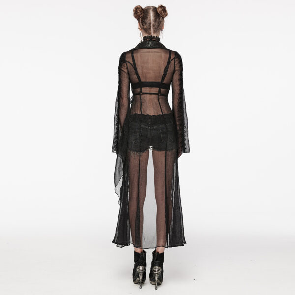 Lace Chiffon And Cracked Leather Goth Long Cardigan - Image 3