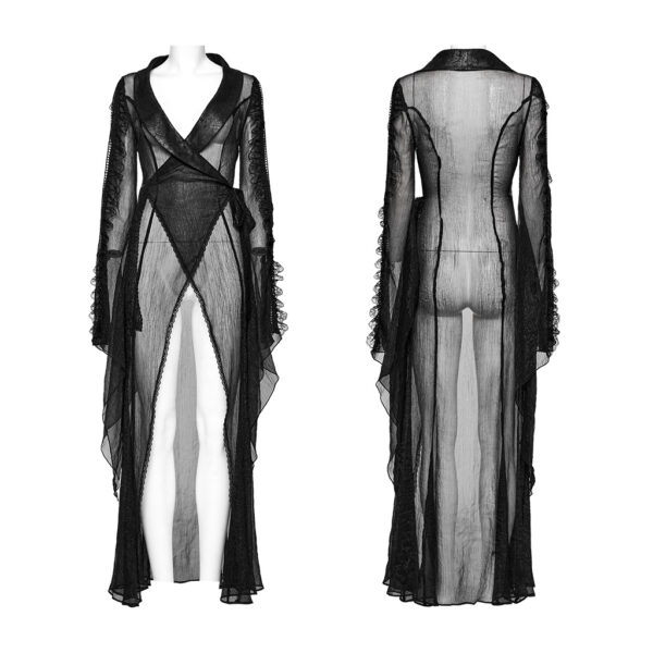 Lace Chiffon And Cracked Leather Goth Long Cardigan - Image 5