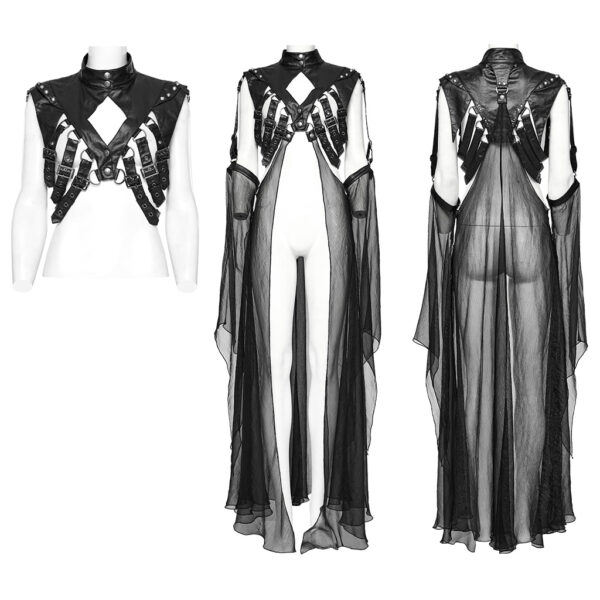 Punk Tip Rubberized Design And Chiffon Fabric Visual Cloak - Image 5