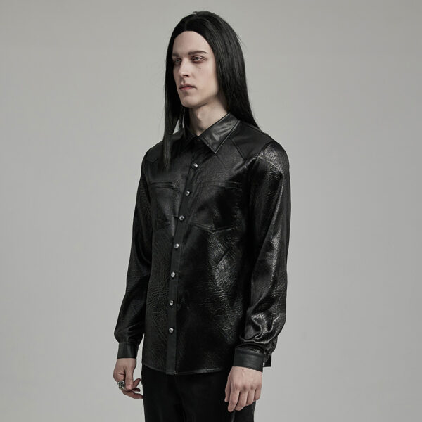 Rubberized Minimalist Fitted Goth Shirt - Image 2