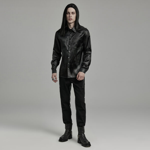 Rubberized Minimalist Fitted Goth Shirt - Image 4