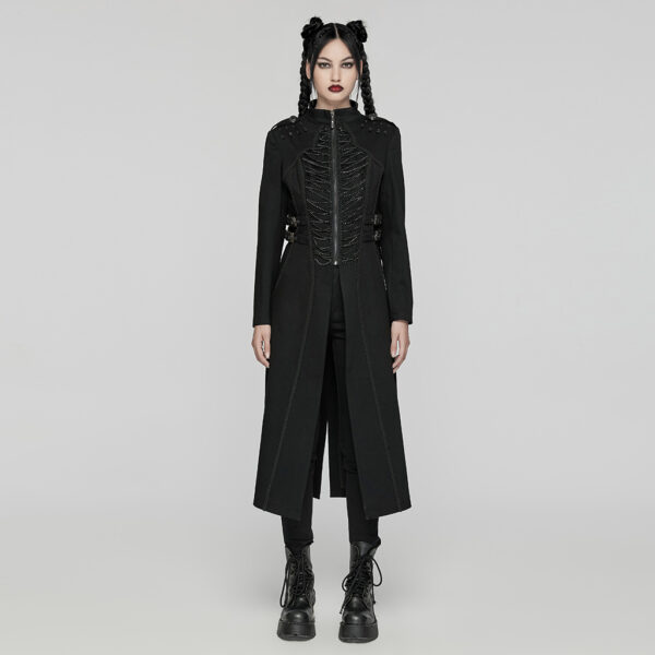 Punk Goth Denim Chain Long Coat