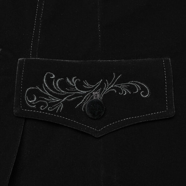 Drawstring Velvety Embroidered Gothic Coat - Image 9