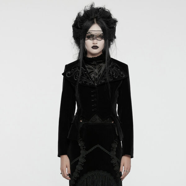 Drawstring Velvety Embroidered Gothic Coat