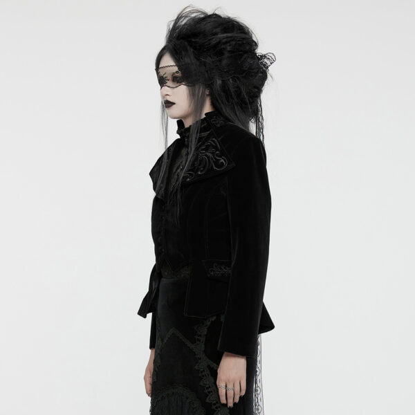 Drawstring Velvety Embroidered Gothic Coat - Image 2