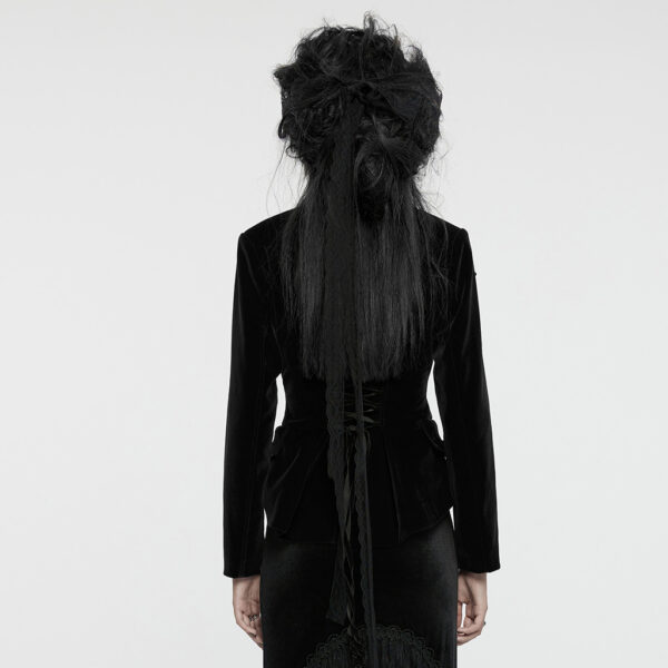 Drawstring Velvety Embroidered Gothic Coat - Image 3