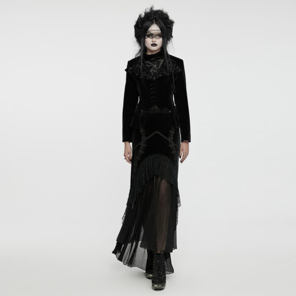 Drawstring Velvety Embroidered Gothic Coat - Image 4