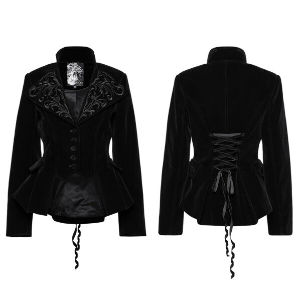 Drawstring Velvety Embroidered Gothic Coat - Image 5