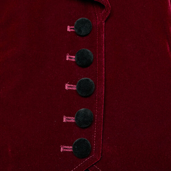 Drawstring Velvety Embroidered Gothic Red Coat - Image 7