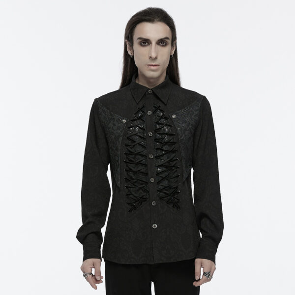 Woven Patterned Glossy Jacquard Fabric Goth Structured Shirt