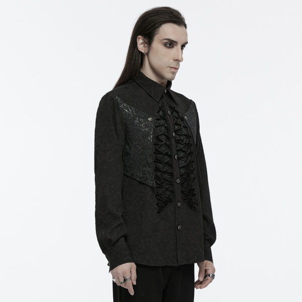 Woven Patterned Glossy Jacquard Fabric Goth Structured Shirt - Image 2