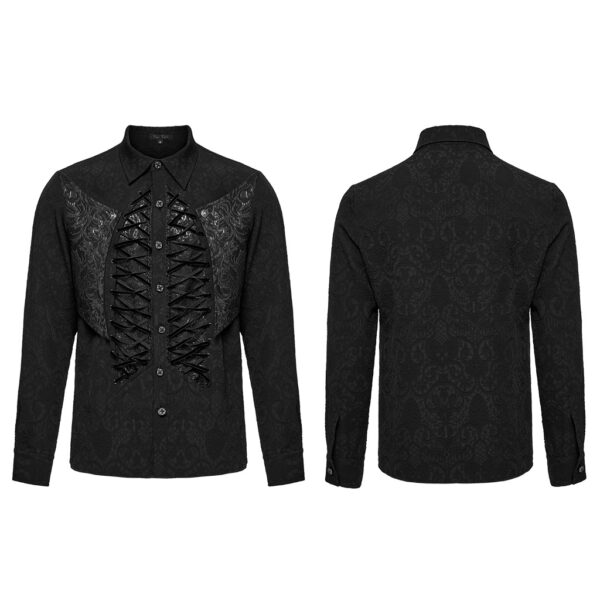 Woven Patterned Glossy Jacquard Fabric Goth Structured Shirt - Image 5