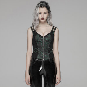 Steampunk Jacquard Waistcoat - Black/Green