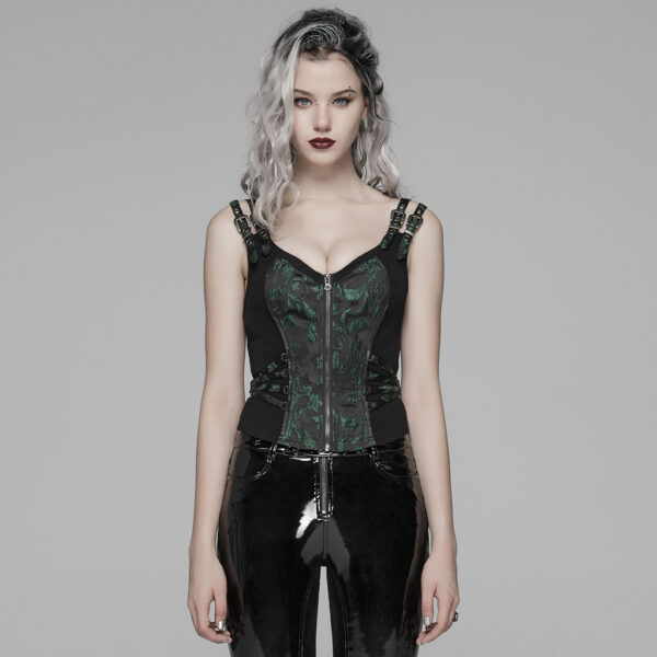 Steampunk Jacquard Waistcoat - Black/Green