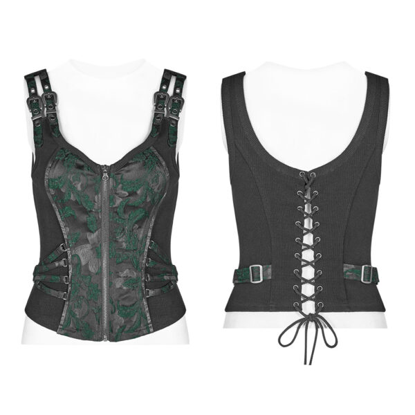 Steampunk Jacquard Waistcoat - Black/Green - Image 5