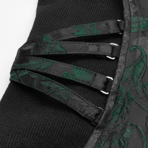 Steampunk Jacquard Waistcoat - Black/Green - Image 6