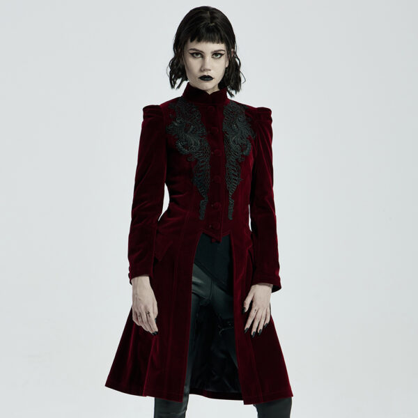 Goth Mid Length Red Velvet Coat