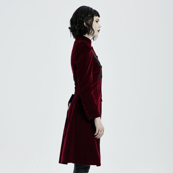 Goth Mid Length Red Velvet Coat - Image 2