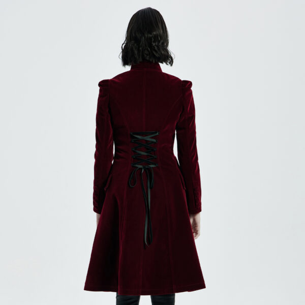 Goth Mid Length Red Velvet Coat - Image 3